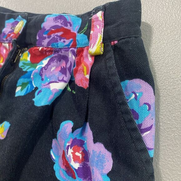 Vintage TANGIBLES Skirt Denim Floral Pleated Midi 1990s Womens 7 8 Black Bright - Picture 8 of 12
